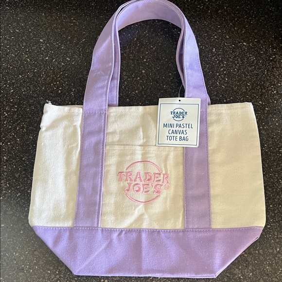 Trader Joe'S Handbags - Trader Joe's Mini Canvas Tote in Cream and Pastel Lavender